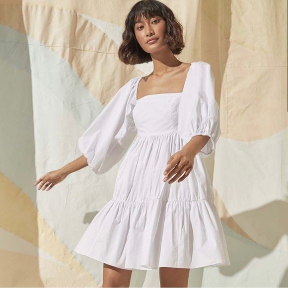 Cara Cara Dresses & Skirts - Cara Cara Sip Sip Dress in White Puff Sleeve Mini Dress Cotton Size M